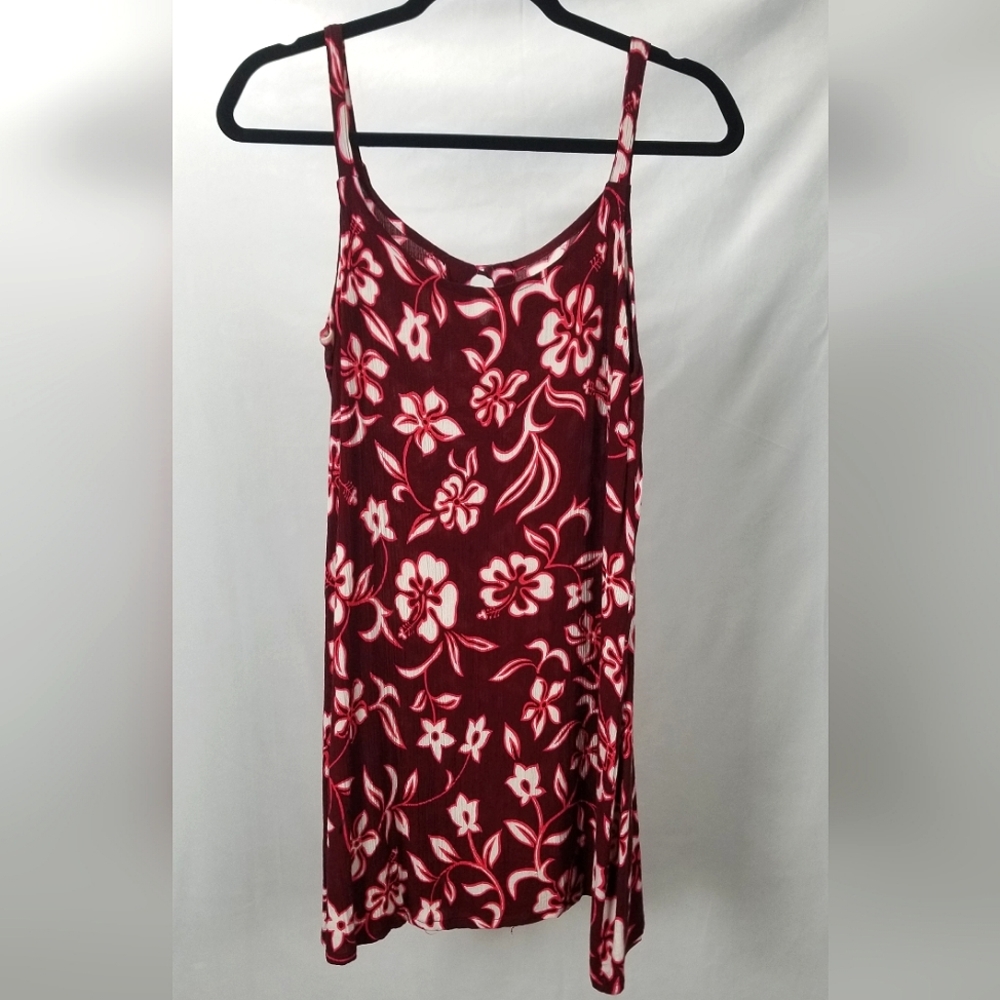 Bonnie Brown Tropical Style Dress Maroon White Floral